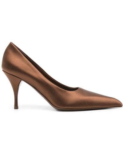 Prada 90mm Silk Satin Pointed Court Shoes - Brown
