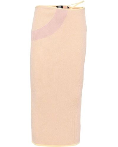 Gcds Comma Logo-plaque Ribbed Skirt - Natural