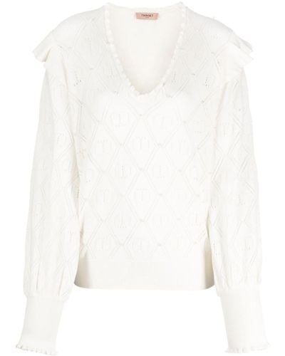 Twin Set Oval T Pearl-embellished Sweater - White