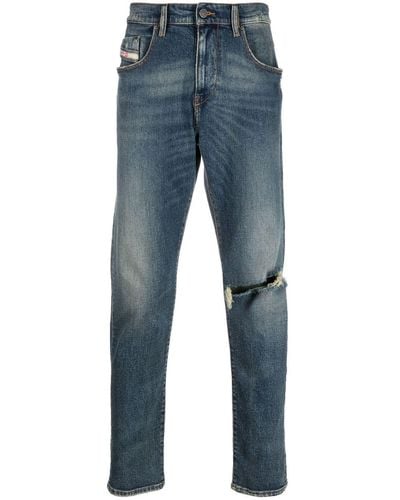DIESEL Ripped Mid-rise Jeans - Blue