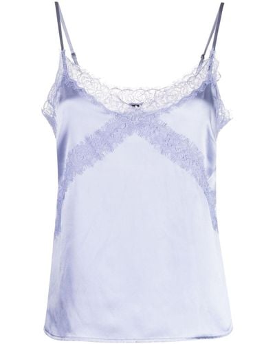 PAIGE Lace-embroidered Silk Tank Top - Blue