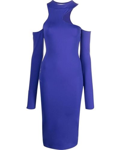Off-White c/o Virgil Abloh Asymmetric Long-sleeve Midi Dress - Blue