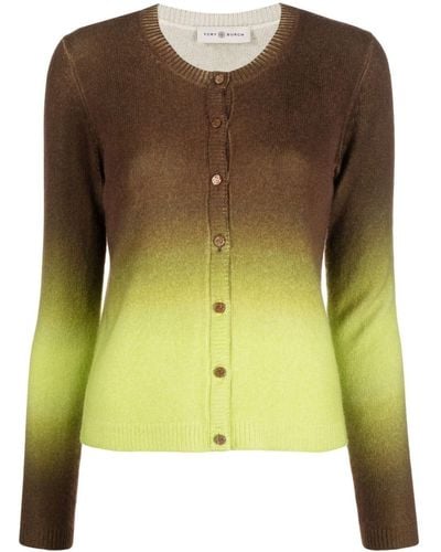 Tory Burch Gradient-effect Cashmere Cardigan - Brown