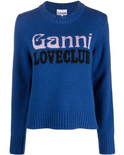 Ganni Logo Wool Jumper - Blue
