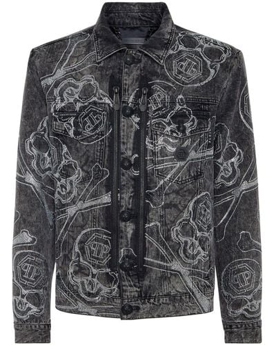 Philipp Plein Crystal-embellished Denim Jacket - Grey