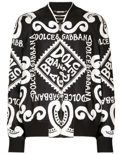 Dolce & Gabbana Veste bomber en soie à logo imprimé - Noir