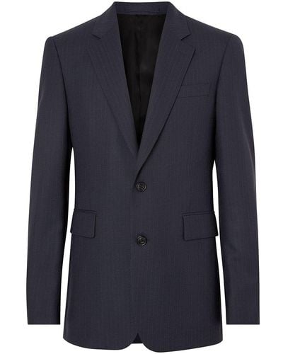 Burberry Classic Fit Pinstripe Wool Tailored Jacket - Blue
