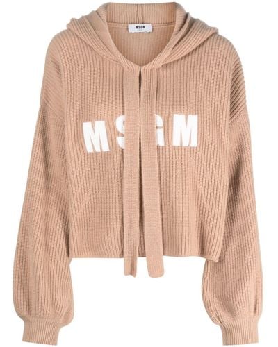 MSGM Logo-patches Knitted Hoodie - Pink