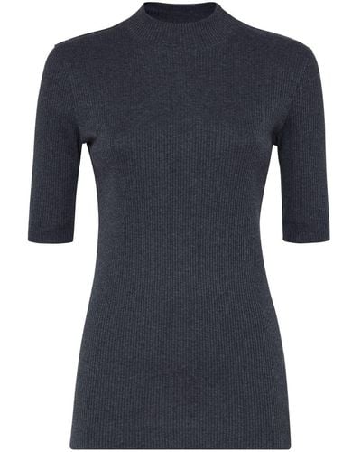 Brunello Cucinelli Ribbed-knit Mock-neck Top - Gray