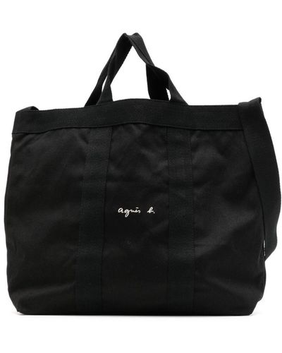 agnès b. Logo-print Canvas Tote Bag - Black