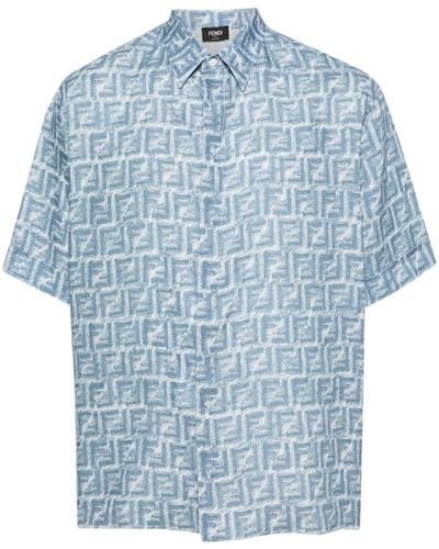 Fendi Ff-motif Linen Shirt - Blue