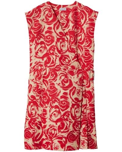 Burberry Rose-jacquard Wrap Minidress - Red