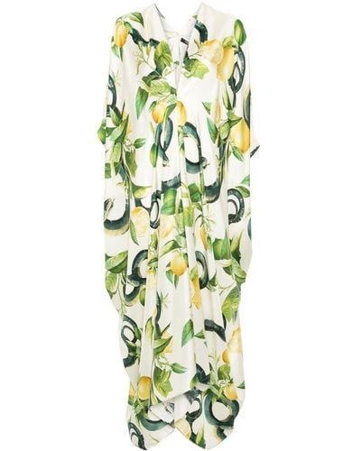 Roberto Cavalli Lemon-print Silk Maxi Dress - Green
