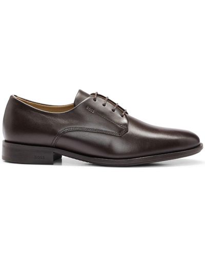 BOSS Almond-toe Leather Derby Shoes - Brown