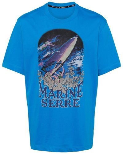 Marine Serre T-Shirt mit Logo-Print - Blau