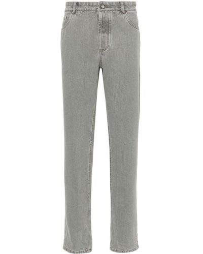 Brunello Cucinelli Slim-Cut Cotton Trousers - Grey