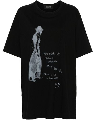 Yohji Yamamoto Katoenen T-shirt Met Grafische Print - Zwart