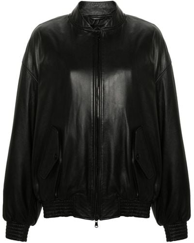 Wardrobe NYC Drop-shoulder Leather Bomber Jacket - Black