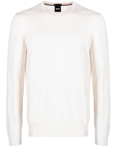 BOSS Logo-embroidered Cotton Sweater - White