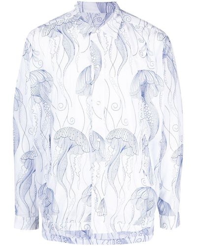 Toga Virilis Graphic-print Cotton Long-sleeved Shirt Jacket - Blue