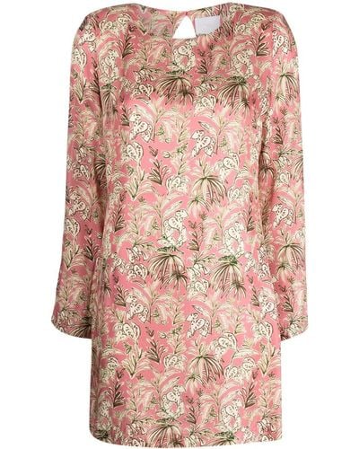 ..,merci Botanical-print Long-sleeve Minidress - Pink