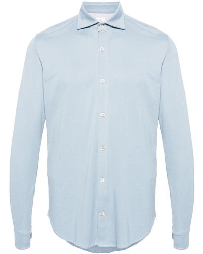 Eleventy Chemise en coton à col pointu - Bleu