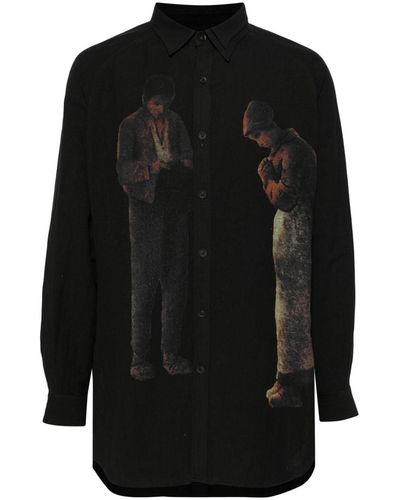 Yohji Yamamoto Chemise à imprimé art - Noir