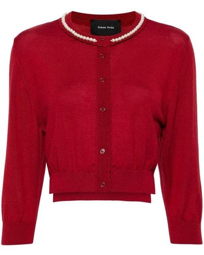 Simone Rocha Pearl-embellished Cropped Cardigan - Red