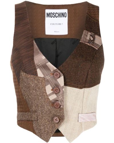Moschino Patchwork Virgin-wool Waistcoat - Brown