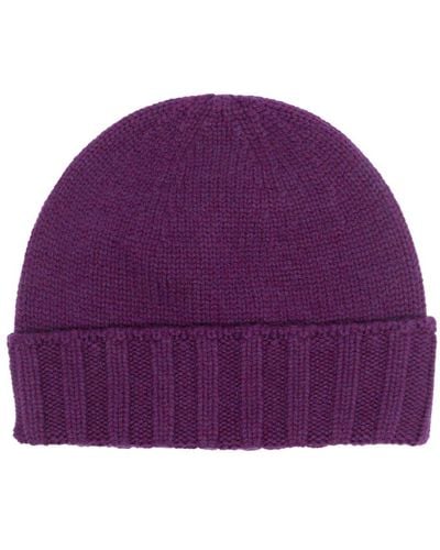 Drumohr Knitted Cashmere Beanie - Purple