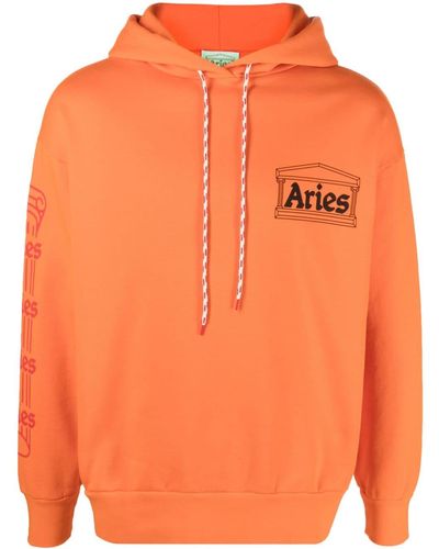 Aries Hoodie en coton à logo imprimé - Orange