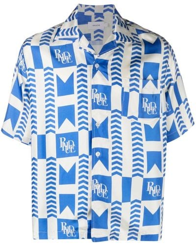 Rhude Seidenhemd mit grafischem Print - Blau