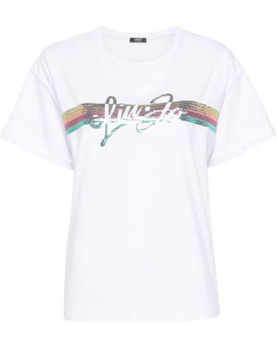 Liu Jo T-shirt à logo brodé de sequins - Blanc