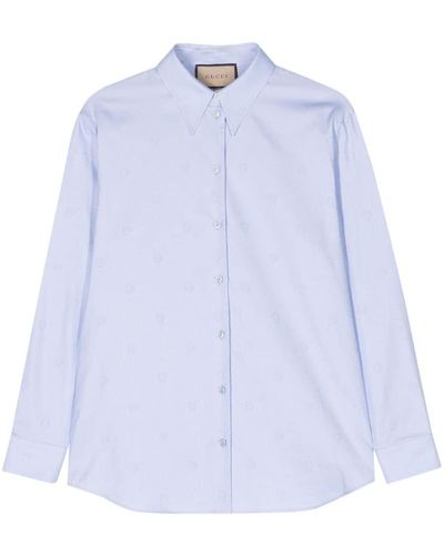Gucci Chemise en coton à logo GG en jacquard - Bleu
