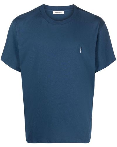 Sandro T-shirt en coton à logo imprimé - Bleu