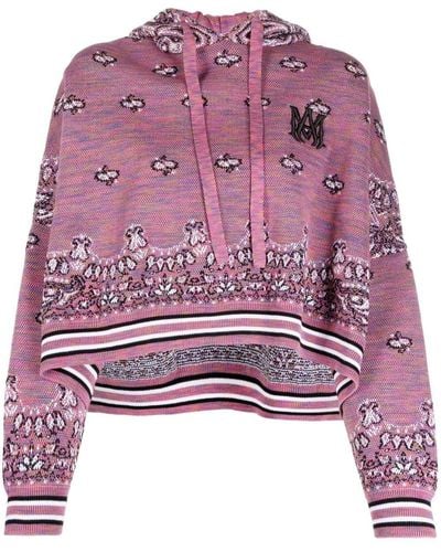 Amiri Space Dye Bandana Knit Hoodie - Purple