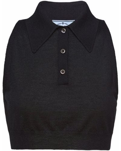 Prada Cropped Poloshirt - Zwart