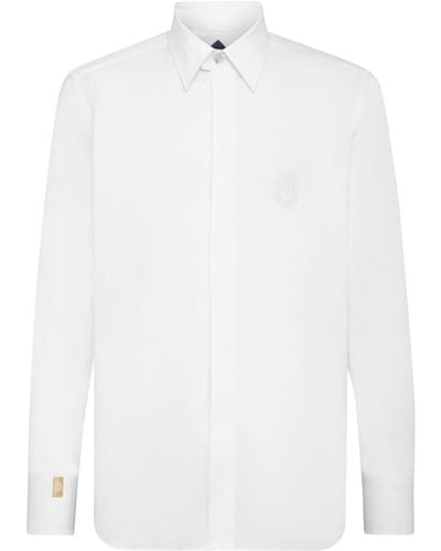 Billionaire Camisa con logo bordado y botones - Blanco
