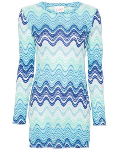Mc2 Saint Barth Wavy-pattern Knitted Dress - Blue