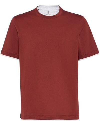 Brunello Cucinelli T-Shirt mit Kontrastdetails - Rot