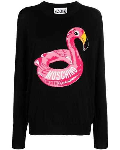 Moschino Intarsien-Pullover mit Logo - Schwarz