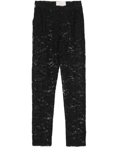 Loulou Pantalones ajustados con encaje floral - Negro