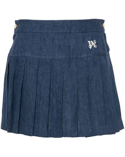 Palm Angels Logo-Embroidered Pleated Skirt - Blue