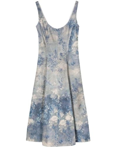 Ralph Lauren Collection Floral-print Denim Midi Dress - Blue