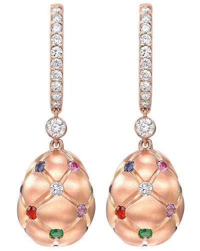 Faberge 18kt Rose Gold Treillage Egg Multi-stone Drop Earrings - Pink
