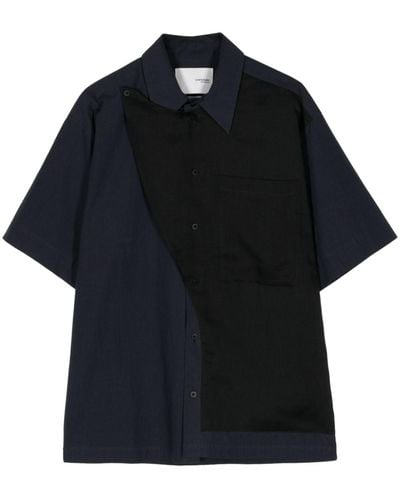 Yoshio Kubo Chemise en coton à empiècements contrastants - Noir