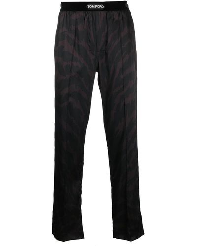 Tom Ford Patterned Logo-waistband Pajama Pants - Black