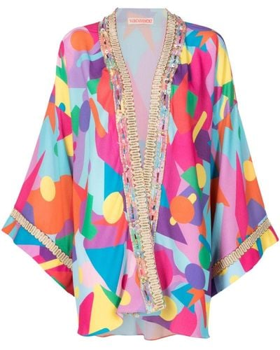 Olympiah Geometric-print Embroidered Kimono - Multicolor