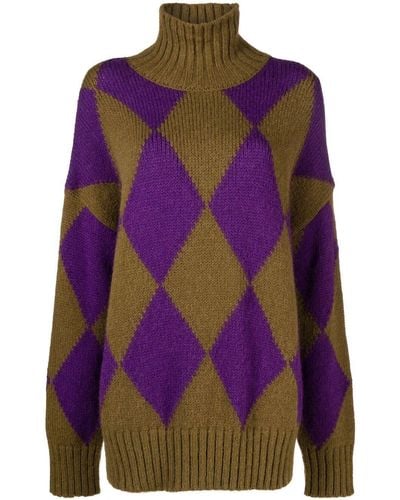 La DoubleJ Argyle Intarsia Knit Sweater - Purple