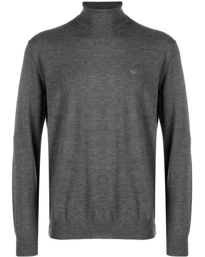 Emporio Armani Melierter Rollkragenpullover mit aufgesticktem Logo - Grau